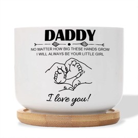 DecStic Daddy I Love You Planter Ceramic Bible Verse Round Flower Pot with Drainage Holes and Bamboo Tray Pot for Home Office Desk Garden