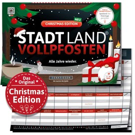 DENKRIESEN - Stadt Land Vollpfosten® Christmas Edition - 'Alle Jahre Wieder' - A4 | Christmas Game | Family Game | City Country River | Game Block | Gift Idea