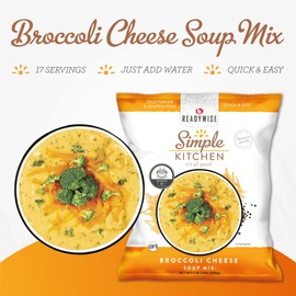 READYWISE - Simple Kitchen, Broccoli Cheese Soup, 17 Servings, MRE, Gluten Free, & Vegetarian, Food, Soup Mix, for Events, Hiking, Emergency Food Supply, Camping Essentials, or Daily Use, 1 Pack