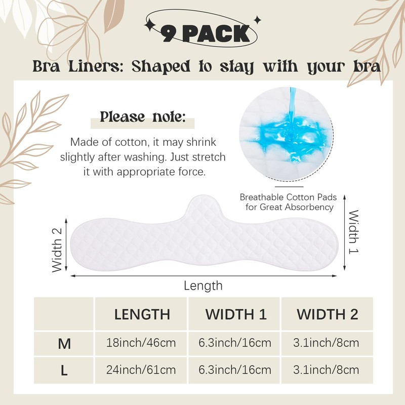 Boyiee 9 Pcs Cotton Bra Liners 3 Layer Reusable Under