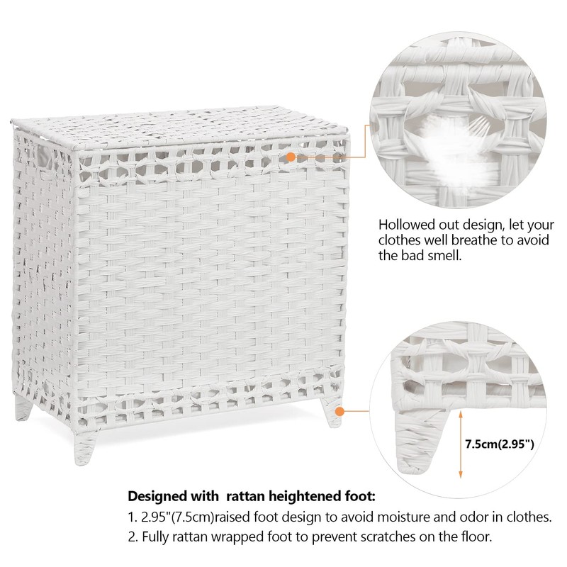 Laundry Hamper with 3 Removable Liner Bags; 132L Handwoven Rattan