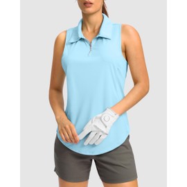 SANTINY Women's Golf Shirts Tank Tops Sleeveless Tennis Polo Racerback with Collar Athletic Tanks Quick Dry (Light Blue_M)