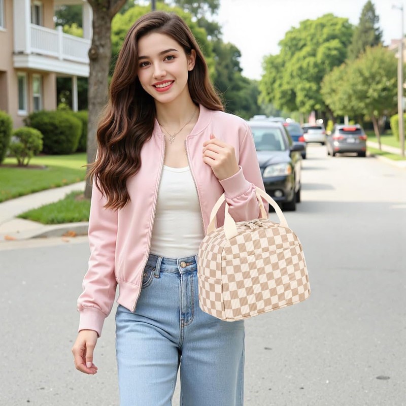 Lunch Box for Women Men, Corduroy Insulated Lunch Bag Reusable
