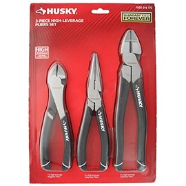 Husky 1006 3 Piece High-Leverage Pliers Set with 7 Inch Diagonal Pliers, 8 Inch Long Nose Pliers, and 9 Inch Linesman Pliers