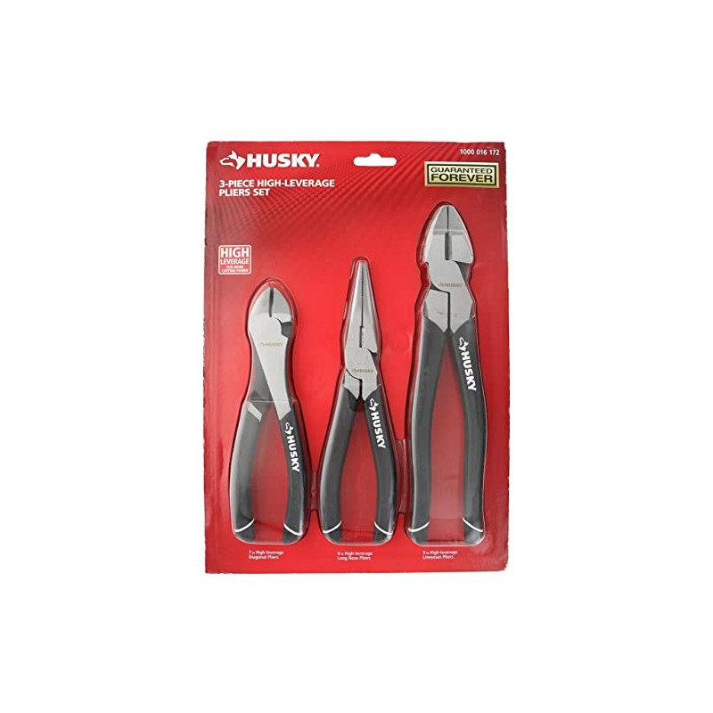 Husky 1006 3 Piece High-Leverage Pliers Set with 7 Inch