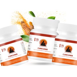 Vitalpfoten 3 x 75 Capsules Curcuma for Dogs and Cats Supplement with Curcumin and Piperine, Compatible Dosage, Made in Germany, Highest Purity and Quality