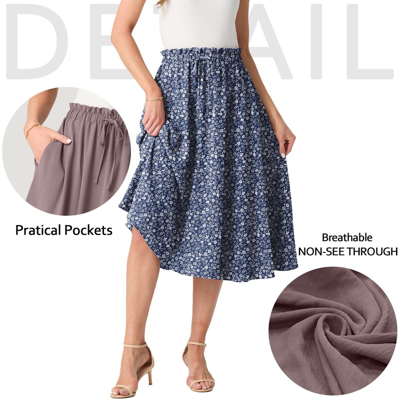 GRECERELLE Women's Summer Midi Long Midi Skirt A-line Flowy with