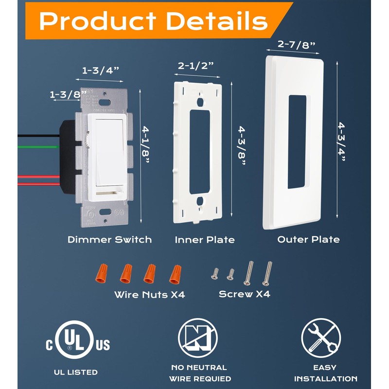 [10 Pack] Cloudy Bay 3-Way/Single Pole Dimmer Electrical Light Switch