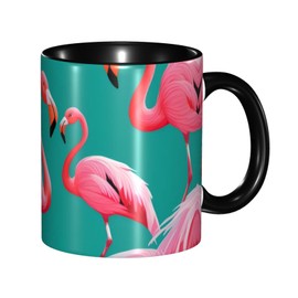 YYHWHJDE ColorName Double Color Mug Ceramic Mugs Suitable for Cappuccino, Latte, Cereal, Yogurt, Milk, hot or Cold Drinks Micro-Wave Oven Lovely Pink Flamingos Pattern