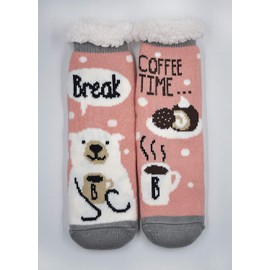 Putuo Women's Anti-Slip Socks, Thick House Socks with Non-Slip Sole, Women's Acrylonitrile Butadiene Styrene (ABS) Sole Socks, Cabin Socks, Warm Winter Socks, Fluffy Thermal Socks with Terry Inner - Bear Pink, size: 36/41 EU