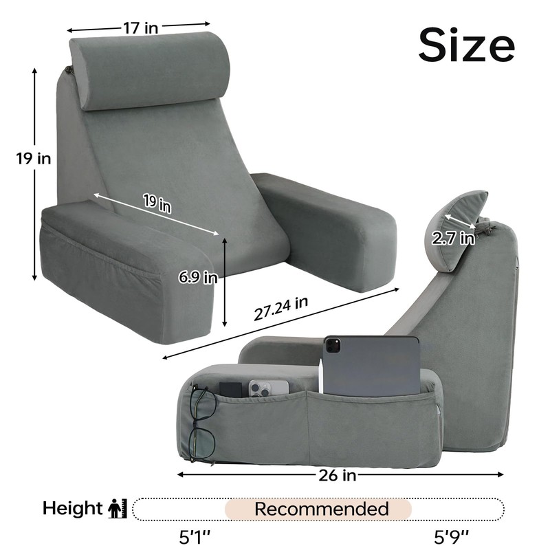 ENITYA 19" Back Support Pillow,Reading Pillow with Attached Arms &