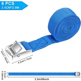 COOLKITALENT Correa de Amarre 2.5M, 6 Piezas Cinchas de Amarre Pequeñas Cincha Correa de Amarre 2.5cm x 2.5m Cinturón de Amarre con Hebilla Resistente a 250 kg (Azul)