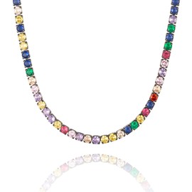 KissYan Diamond Tennis Necklace for Women, Black Plated Diamond Cubic Zirconia Multicolor Round Tennis Chain Adjustable Choker Dainty Jewelry Gifts(56B)