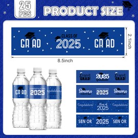 25 Pcs Class of 2025 Graduation Water Bottle Labels Party Decorations, Congrats Grad Water Bottle Wrapper Stickers, Graduation Party Favor Supplies for College Senior High School, Blue