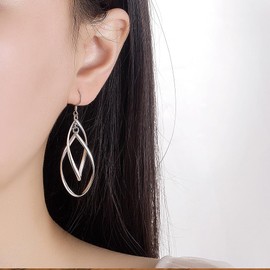 18k Gold Swirl Wire Dangle Drop Earrings for Women,Twisted Silver Double Linear Hanging Earrings,Spiral Statement Jewelry Gifts for Party Prom (Silver)