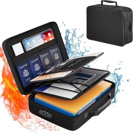Refein Fireproof Document Bag with Lock, File Organizer Storage Box with Zipper, Multi-Layer Portable Filing Box, Home Important Document Organizer for A4 File, Money, Passport, Tablet, Certificate