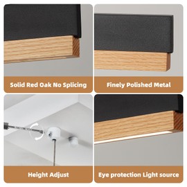 Ecoillumix 43.3" Wood Linear Pendant Light, 24W LED Linear Pendant Light, Dimmable Dining Room Light Fixture with Remote, Island Lights for Kitchen Island, Dining Room, Bar, Pool Table-Natural Wood