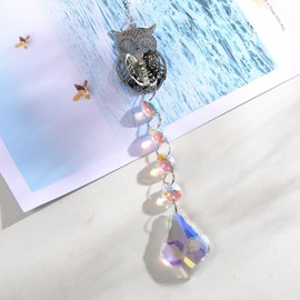 Yimofy Crystal Suncatchers for Window Hanging AB Color Octagonal Beads Rainbow Maker Sun Catcher Hanging Ornament for Home Garden Decor (Owl)