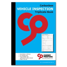 Cherry Carbonless Vehicle Inspection Triplicate Book A4 | 50 Sets | 3 Part | Perforated Copies | Maintenance & Safety Checklist | Ideal for Fleets, Mechanics, Garages & Transport Operators