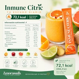 Amorasana Inmune Citric - Mix de Cítricos, Jengibre y Manzana roja Liofilizada - Caja con 4 Sobres - Shot de Vitamina C para Defensas - Sin Azúcar, Ve