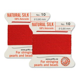 2 Pcs Griffin Natural Silk Beading Cord Thread and Needle Size 10 Red Color