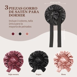 DAQI 3 Piezas Gorro de Seda para Dormir, Gorro de Pelo Rizado de Satén Ajustable, Gorro de Dormir de Noche con Banda Elástica, Ideal para Dormir, Ducha y Belleza (Negro + Oro rosa + Rosa frijol)