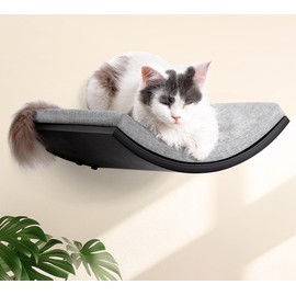 PELUOMOZ Cat Wall Shelf, Curved Cats Wall Bed, Wall Mounted Cat Grey Climbing Shelves for Sleeping, Playing, and Lounging
