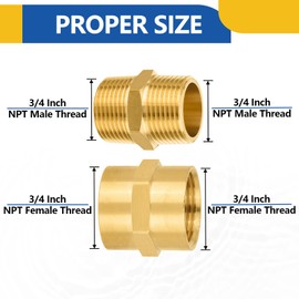4PACK GUOFIS Brass Pipe Fitting,3/4" Male Adapter(2 Pack)+3/4" Female Adapter(2 Pack),Hex Nipple Adapter