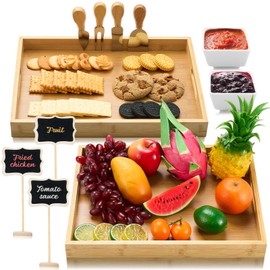 Zhehao Bamboo Food Tray Gift Set with Stainless Steel Knives Chalkboard Signs and Bowls Charcuterie Board Cheese Boards for Housewarming Gift Wedding Couple Bridal Shower Decorations