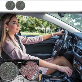 Bling Auto Untersetzer,2 Stück Kristall Strass Auto Getränkehalter mit 1 Stück Bling Einsatz Untersetzer Startknopf Zündring Kristall Strass Bling Fahrzeug-Innenausstattung für Frauen (Weiß)