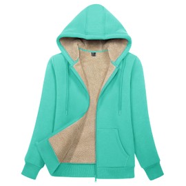 MAGCOMSEN Womens Zip Up Hoodies Sherpa Lined Fleece Thermal Jacket Full Zip Winter Warm Casual Thick Coats Pockets Mint Green M
