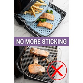 Air Fryer Silicone Liners, Non-Stick, Easy Clean, Reusable Air Fryer Liner Mats Accessories 8.5” SQUARE (2-Pack) “ALPINE SKY” Fits most air fryer models
