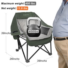 Camping Chair, Oversized Portable Camp Chair, Folding Outdoor Chair with Side Pocket and Cup Holder, Heavy Duty Camp Chair up to 400lbs, Large Camp Lounge Beach Chairs for Outdoor, Sports, Fishing