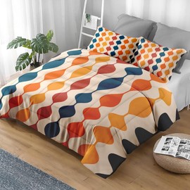 Pamnest Comforter Set Twin Size, Geometric Hippie Multicolored Soft Bedding for Kids and Adults, Retro Vintage 70S Comforter Set with Pillowcase, for Bedroom Bed Decor