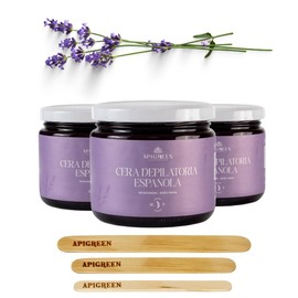 Cera Española para depilar Apigreen 250GRS - |Piel Sensible | Bikini, Rostro, Piernas, Barba | Depila sin dolor | Eficaz en todo tipo de vello (Lavanda)