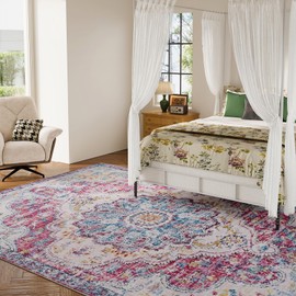 Belffin 3x5 Machine Washable Rug for Bedroom, Color Area Rugs for Home Decor. Non-Slip Backing Moroccan Rug. Carpet for Living Room. Red Rug.