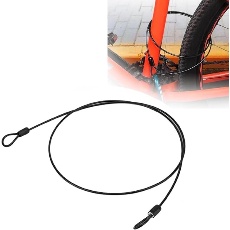 Bicycle Security Cable Lock, Double Loop Stainless Steel Wire, External