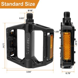 Adiwo Bicycle Pedals, 9/16 Inch Non-Slip Aluminium Replacement Pedals Bicycle Pedals Set for Road Bike Mountain Bike BMX MTB E-Bike Black