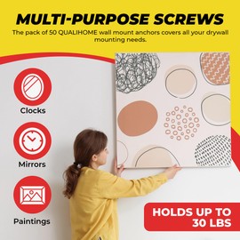 Double-Headed Wall Screw Anchors Picture Hooks - Heavy Duty Bear Claw Hanger Screws Holds Upto 30 Lbs. - Drywall Screw/Anchor for D-Rings/Wire/Keyholes - Hang Pictures/Mirrors and More (50 Pack)