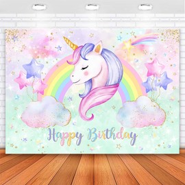 Avezano Unicorn Birthday Backdrop Pastel Rainbow Unicorn Birthday Decorations Girls Unicorn Birthday Party Banner Decorations (7x5)