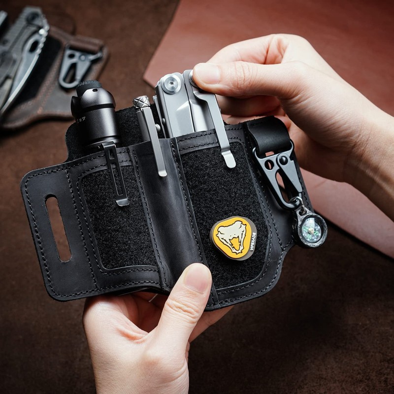 VIPERADE PL3 EDC Leather Sheath for Belt,Multitool Sheath with Velcro
