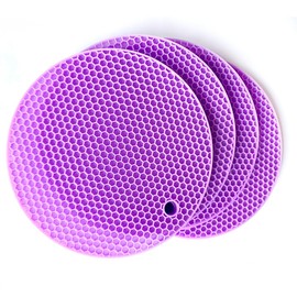 Silicone Hot Pads for Kitchen, 7-Inch Round Trivet Mats, Non-Slip, 464°F Heat Resistant & Dishwasher Safe,Set of 4(Purple)