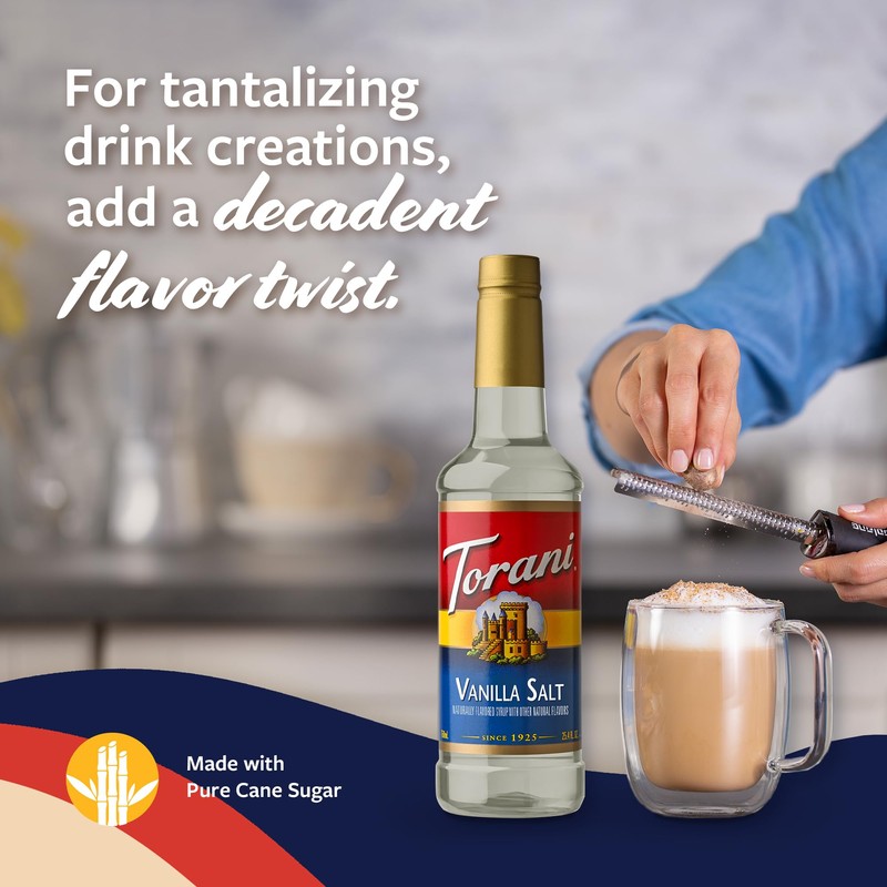 Torani Coffee Syrup, Vanilla Salt Flavoring for Drinks, Pump Included,