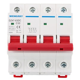 Wengart Miniature Circuit Breaker DZ47-63Z,DC1000V 32A 4 Pole,Thermal Magnetic Trip,DC Disconnect Switch for Solar Panel PV System,DIN Rail Mount