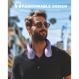Hssio Portable Neck Fan with 4000mAh Rechargeable Battery & LED Display, Personal Cooler for Women/Men, 3-Speed Bladeless 360° Cooling Fans, Stylish Gift for Gym/Travel/Office,Light Purple