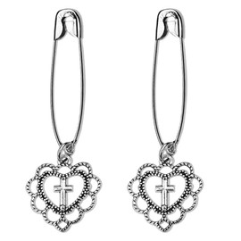 Vintage Cross Brooch Heart Pin for Men Women Y2k Heart Lapel Pin for Hat Cap Charm Heart Shaped Pins for Shoe Lace Pin Charms for Sneakers Shoes Accessories Charm Punk Gothic Heart Safety Pin 2 Pcs