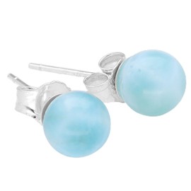 Larimar Stud Earrings | Gemstone Earrings | Ball / Pearl 6 mm Diameter | 925 Silver, Gemstone, Larimar