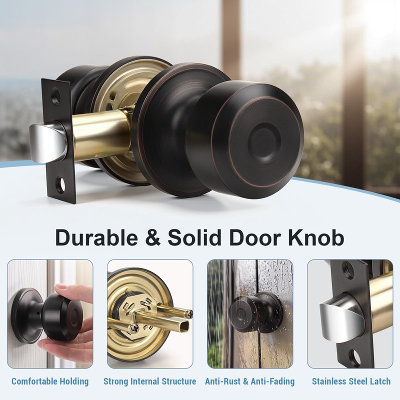KNOBWELL Oil Rubbed Bronze Passage Door Knob, Non-Locking Interior Closet