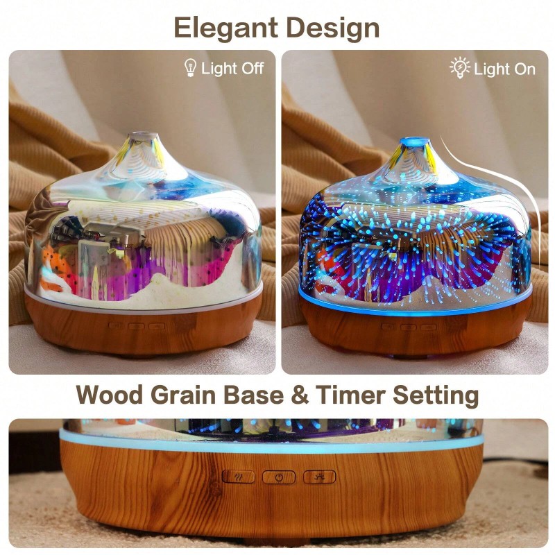 Porseme 500ml 3D Glass Oil Diffuser - Auto Shut -