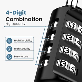Sparkiva Black 4 Digit Combination Padlock for Gym Locker - Indoor and Outdoor Weatherproof Padlock with Code